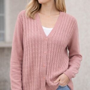 Vintage Bobbie Brooks Pink Cable Knit Cardigan Sweater XL Button Front